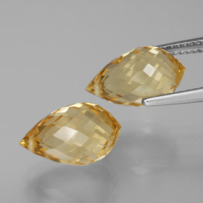 7.77天然金色黄水晶，水滴珠形切工，12.7×7.5毫米，VVS-VS