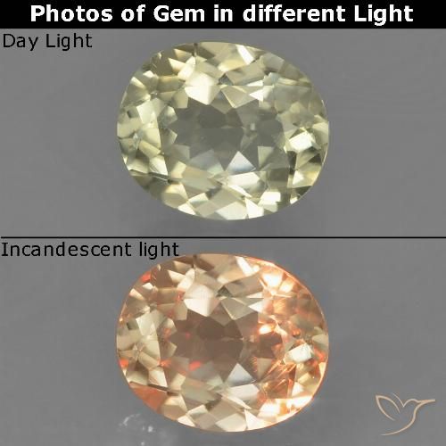 0.85ct 天然 黄色米色 变色流散, 椭圆形, VS