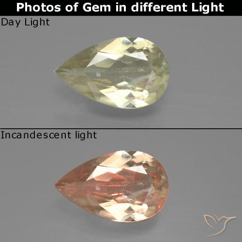 1.23ct 天然 很浅的黄色 变色流散, 梨形, SI