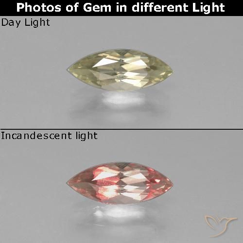 0.99ct 天然 淡黄色 变色流散, 榄尖形, VS