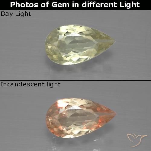 0.98ct 天然 淡黄色 变色流散, 梨形, VS-SI
