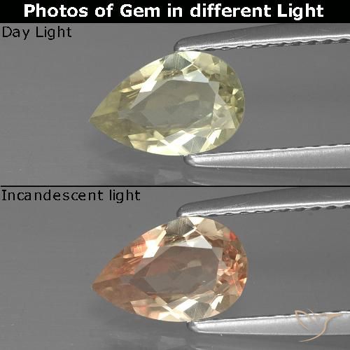 0.89ct 天然 淡黄色 变色流散, 梨形, VVS-VS