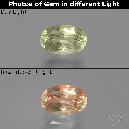 0.79ct 天然 黄绿色 变色流散, 椭圆形, VS