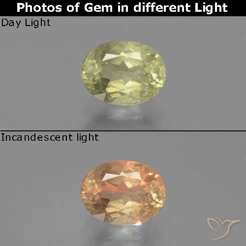 0.75ct 天然 淡黄色 变色流散, 椭圆形, SI