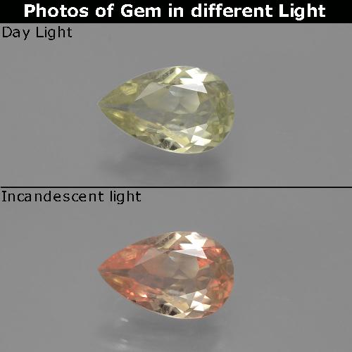 0.78克拉天然黄色变色硬水铝石，梨形，7.9×5毫米，VS