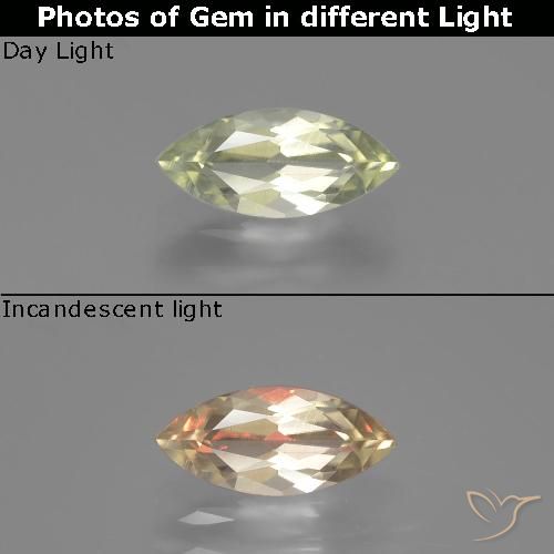 0.77ct 天然 很浅的黄色 变色流散, 榄尖形, VVS-VS