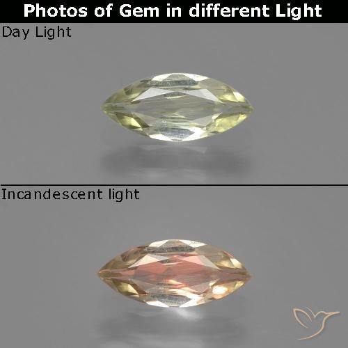 0.67ct 天然 很浅的黄色 变色流散, 榄尖形, VS