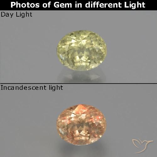 1.26ct 天然 淡黄色 变色流散, 椭圆形, SI
