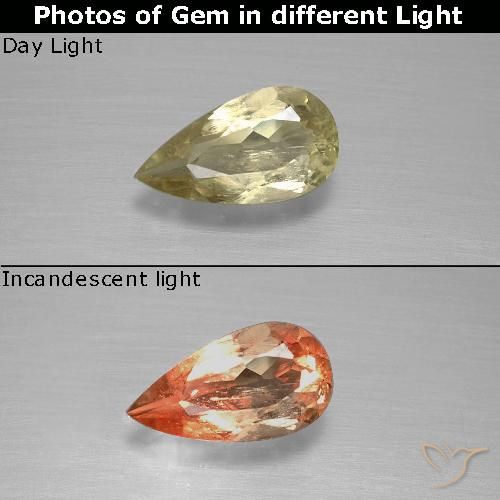0.96ct 天然 暖黄 变色流散, 梨形, VS-SI
