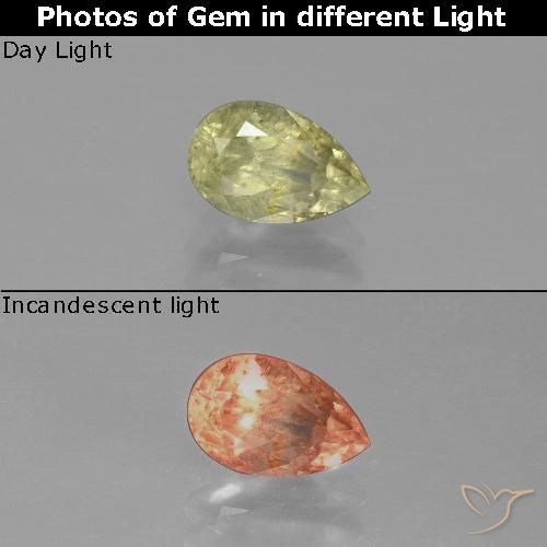 0.96ct 天然 中黄色 变色流散, 梨形, SI
