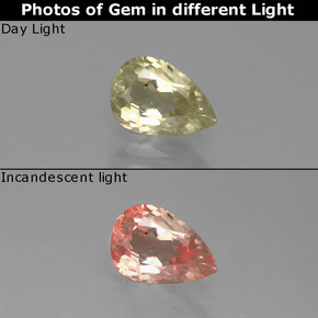 0.92克拉天然黄色变色硬水铝石，梨形，7.5×5.1毫米，VS-SI