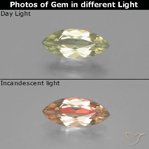 0.78ct 天然 中黄色 变色流散, 榄尖形, VS