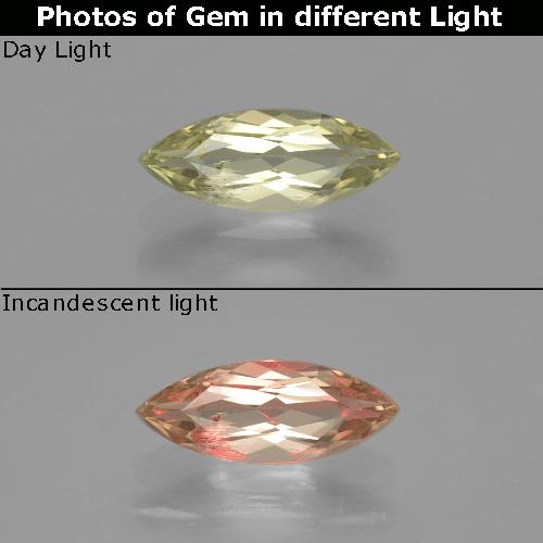 0.97克拉天然黄色变色硬水铝石，马眼形，10.5×4.1毫米，VS-SI