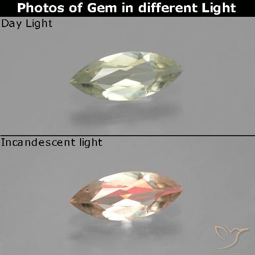 0.57ct 天然 很浅的黄色 变色流散, 榄尖形, VVS-VS
