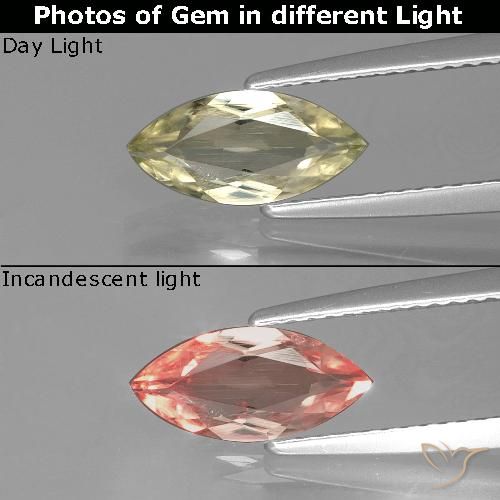 1.06ct 天然 土黄色 变色流散, 榄尖形, VS
