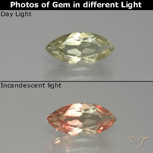 1.27克拉天然黄色变色硬水铝石，马眼形，10.9×5.1毫米，VS-SI
