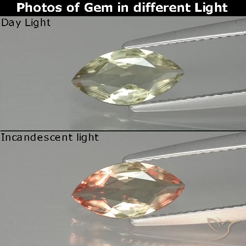 1.00ct 天然 非常浅的金黄色 变色流散, 榄尖形, VVS-VS