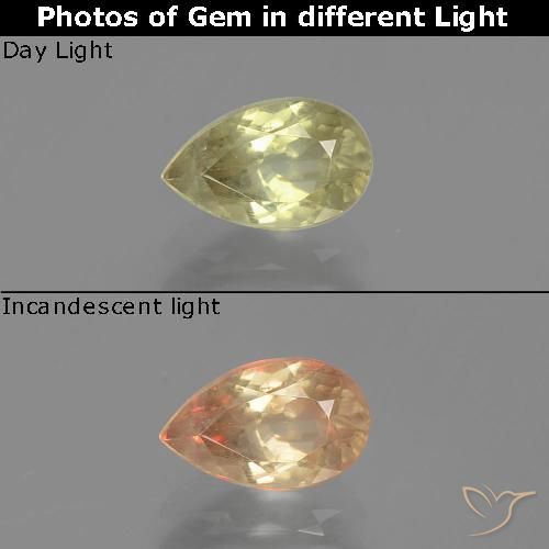 1.13ct 天然 很浅的黄色 变色流散, 梨形, VS-SI