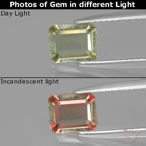 0.90ct 天然 淡黄色 变色流散, 祖母绿式切割, VVS-VS