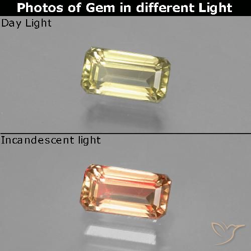 0.95ct 天然 黄绿色 变色流散, 祖母绿式切割, VS
