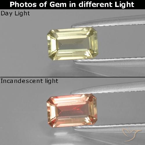 0.84ct 天然 很浅的黄色 变色流散, 祖母绿式切割, VS