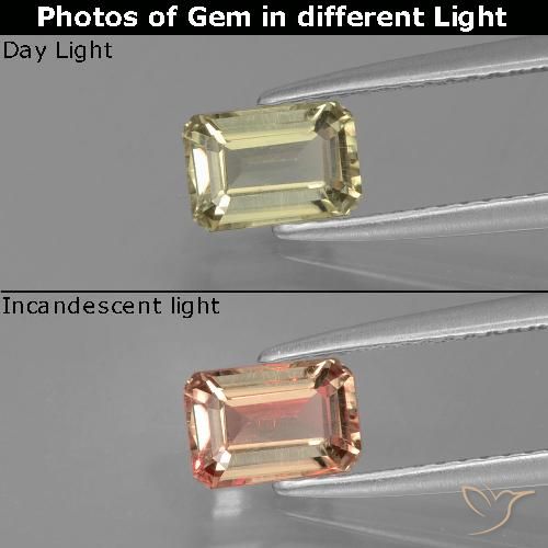 0.88ct 天然 淡黄色 变色流散, 祖母绿式切割, VS