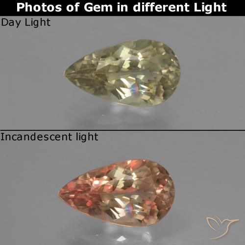 1.35ct 天然 淡黄色 变色流散, 梨形, VS-SI
