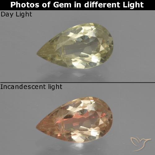 1.37ct 天然 淡黄色 变色流散, 梨形, VS-SI