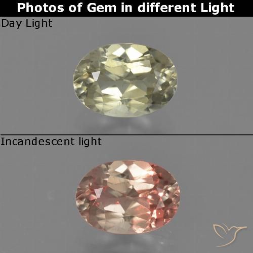 0.73ct 天然 淡黄色 变色流散, 椭圆形, VS