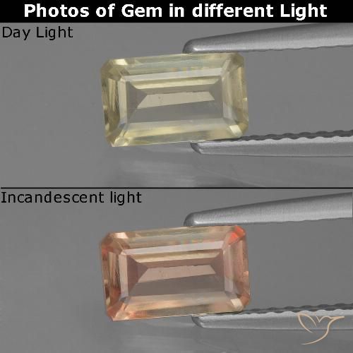 0.80ct 天然 非常淡黄色 变色流散, 祖母绿式切割, VS
