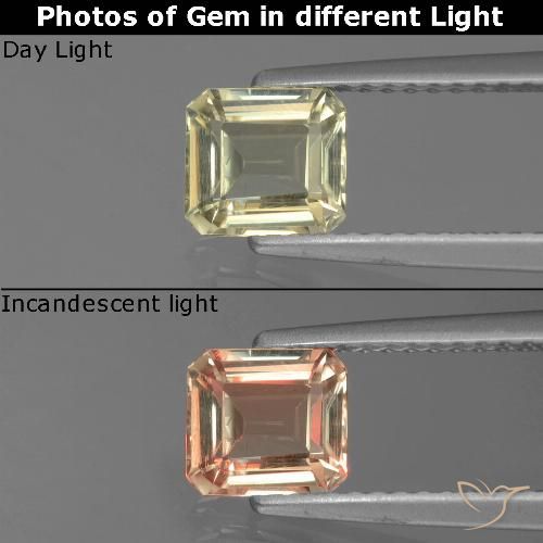 0.92ct 天然 很浅的黄色 变色流散, 祖母绿式切割, VS