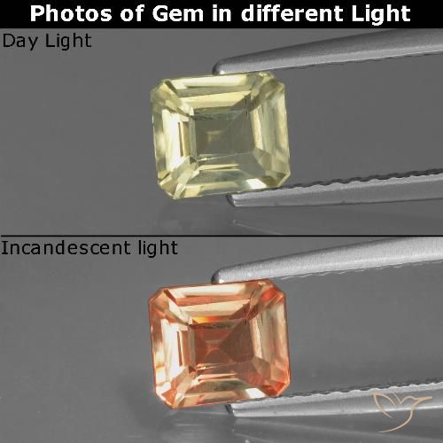 0.99ct 天然 很浅的黄色 变色流散, 祖母绿式切割, VS