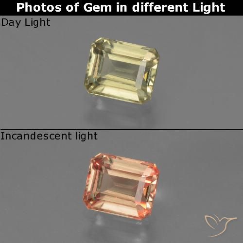 0.87ct 天然 淡黄色 变色流散, 祖母绿式切割, VS