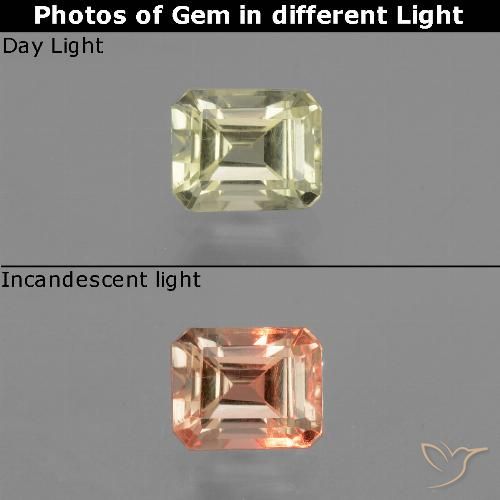 0.74ct 天然 很浅的黄色 变色流散, 祖母绿式切割, VS