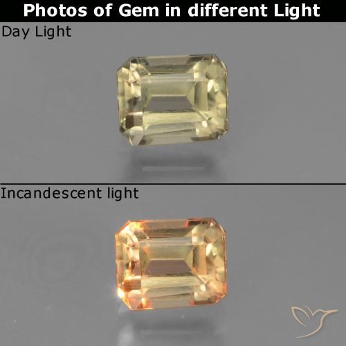 0.96ct 天然 黄色米色 变色流散, 祖母绿式切割, VVS-VS