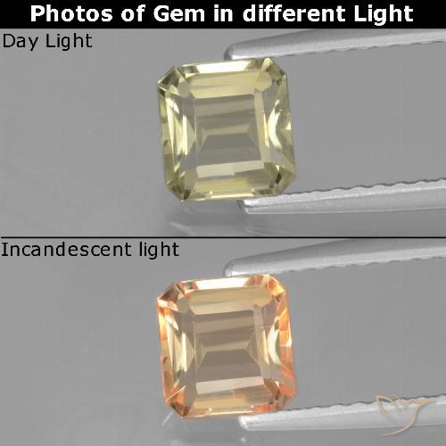 0.85ct 天然 淡黄色 变色流散, 祖母绿式切割, VVS-VS
