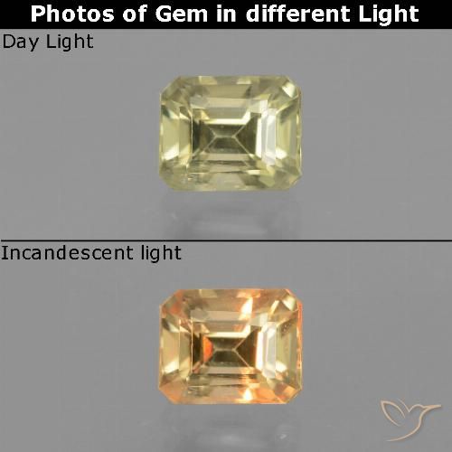 0.87ct 天然 淡黄色 变色流散, 祖母绿式切割, VS