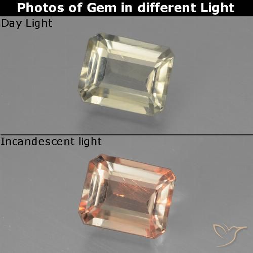 0.85ct 天然 很浅的黄色 变色流散, 祖母绿式切割, VS