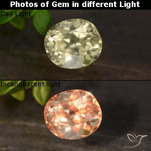 0.80ct 天然 非常淡黄色 变色流散, 椭圆形, VVS-VS