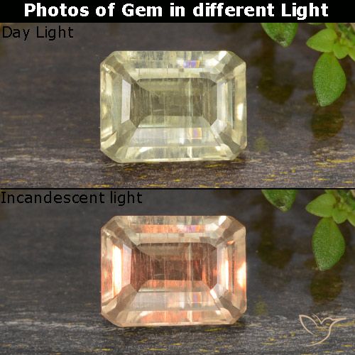0.85ct 天然 很浅的黄色 变色流散, 祖母绿式切割, VS