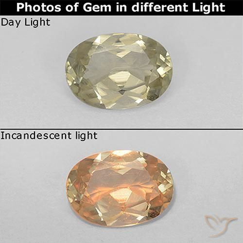 0.61ct 天然 淡黄色 变色流散, 椭圆形, VS