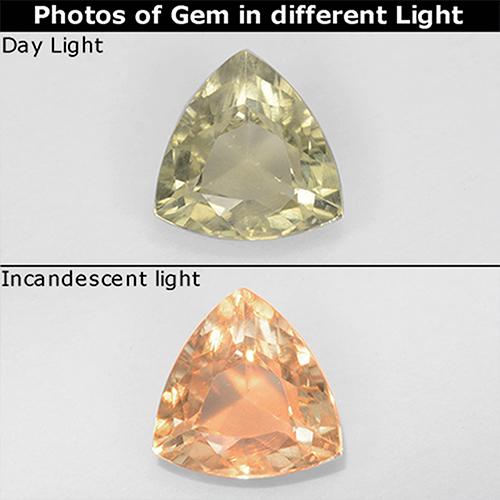 0.70克拉天然黄色变色硬水铝石，三角形，6×5.8毫米，VS