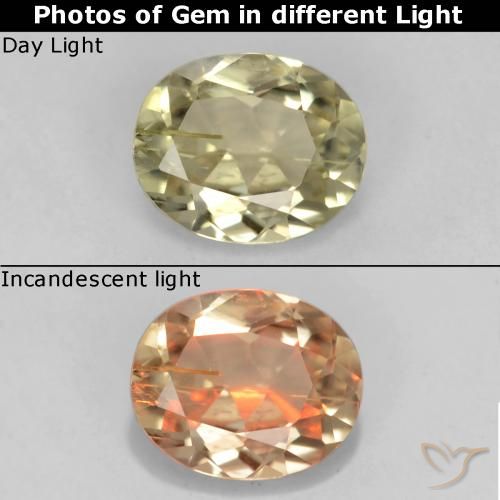 0.67ct 天然 淡黄 变色流散, 椭圆形, VS