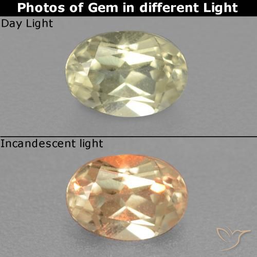 0.48ct 天然 淡黄色 变色流散, 椭圆形, VS