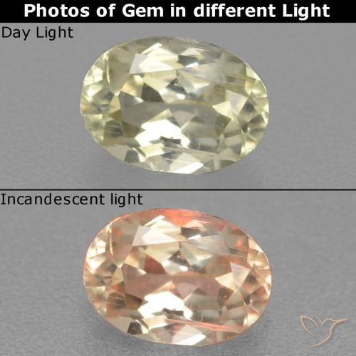 0.88ct 天然 淡黄色 变色流散, 椭圆形, VS