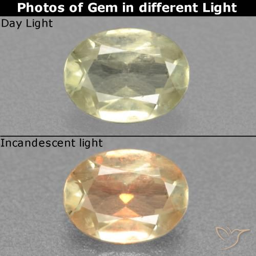 0.47ct 天然 淡黄色 变色流散, 椭圆形, VS
