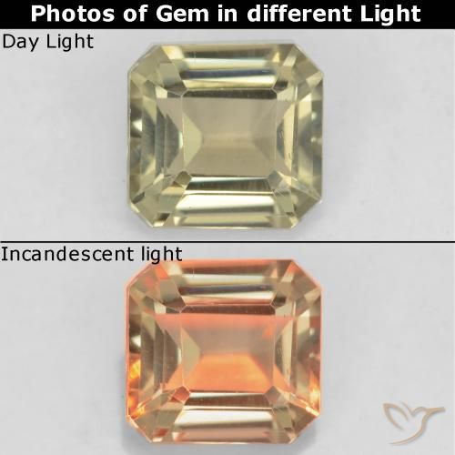 0.89ct 天然 淡黄色 变色流散, 祖母绿式切割, VS