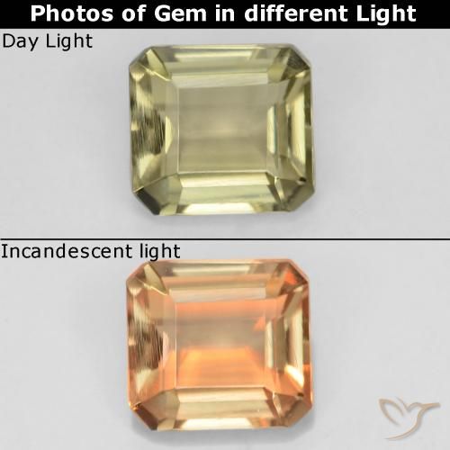 0.97ct 天然 淡黄色 变色流散, 祖母绿式切割, VVS-VS