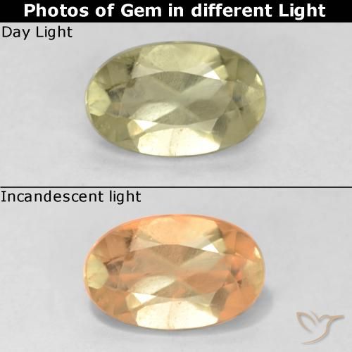 0.67ct 天然 淡黄色 变色流散, 椭圆形, VS