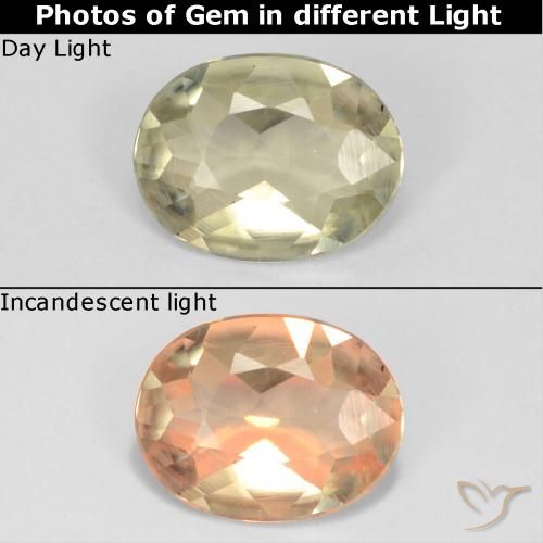 0.61ct 天然 淡黄色 变色流散, 椭圆形, VVS-VS